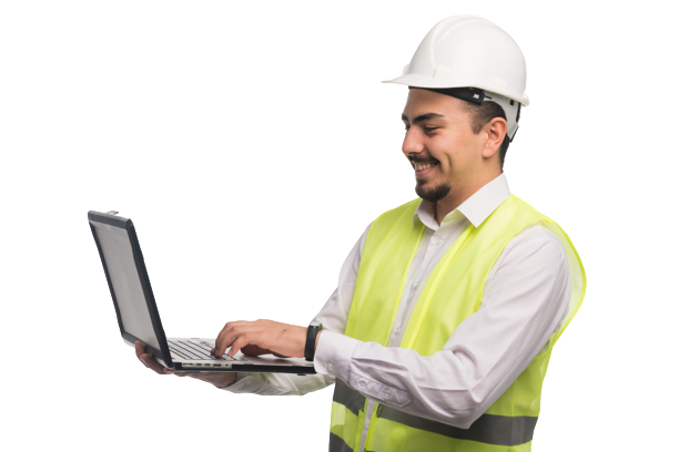 EHS Software_Employee holding laptop and analyzing the ehs report