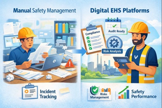 Comparison of manual safety management and digital EHS platforms for incident tracking, risk management, and safety performance.