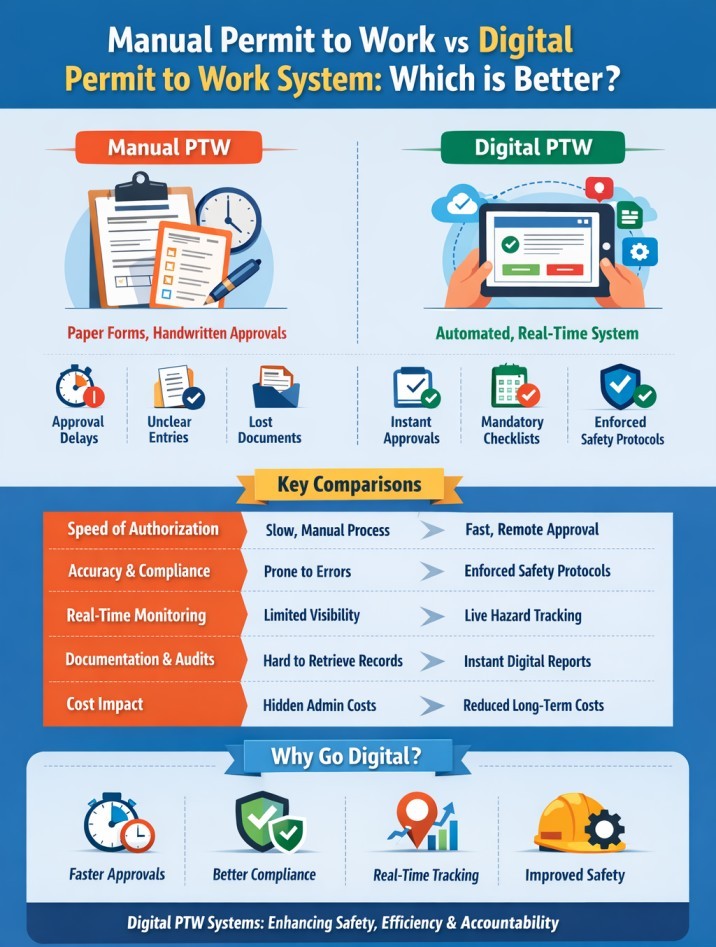 Digital vs Manual Permit to Work system comparison infographic