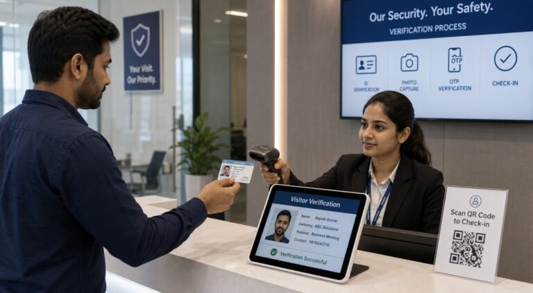 Visitor Management Systems using QR code for contactless check-in at workplace reception