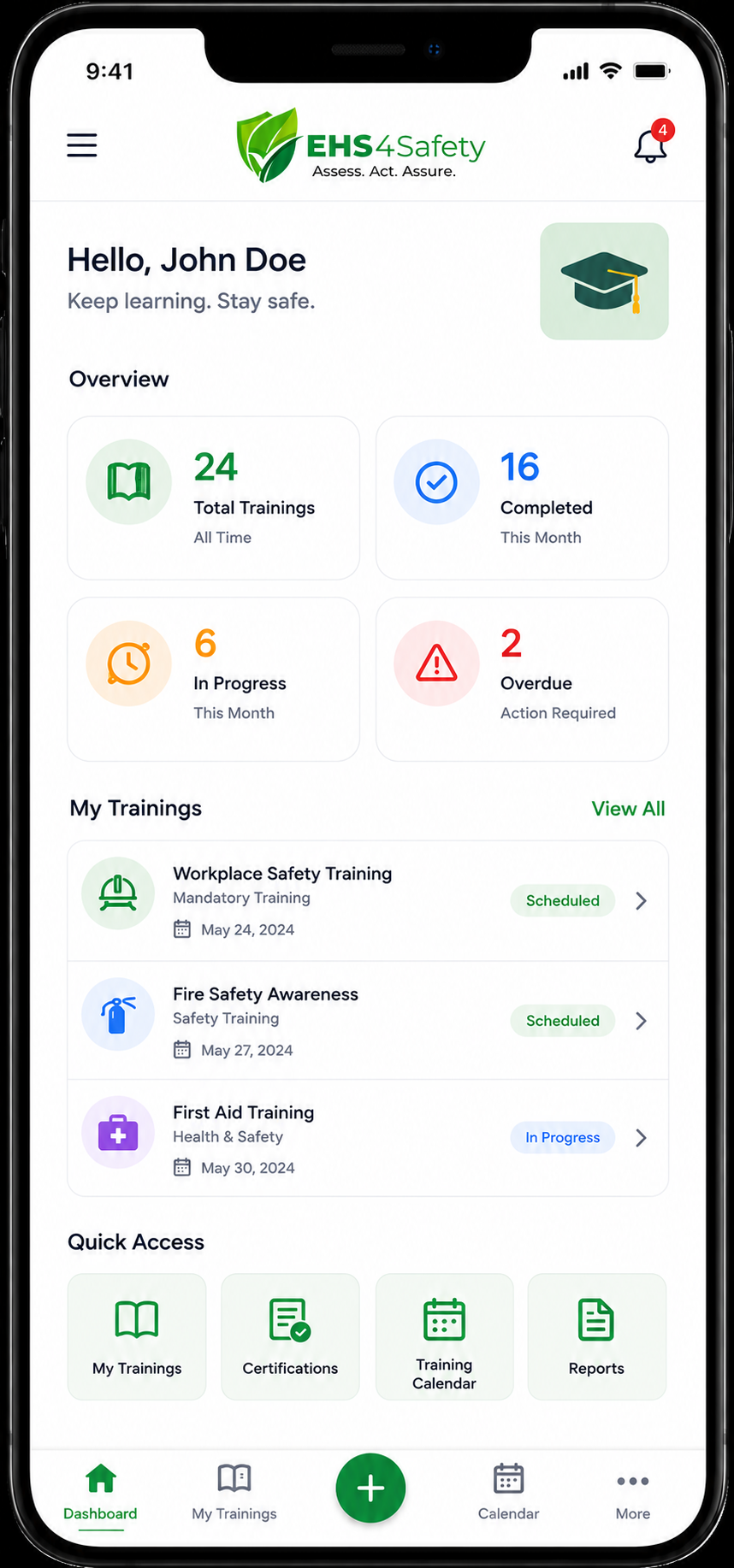 Training Management software Features on a smartphone